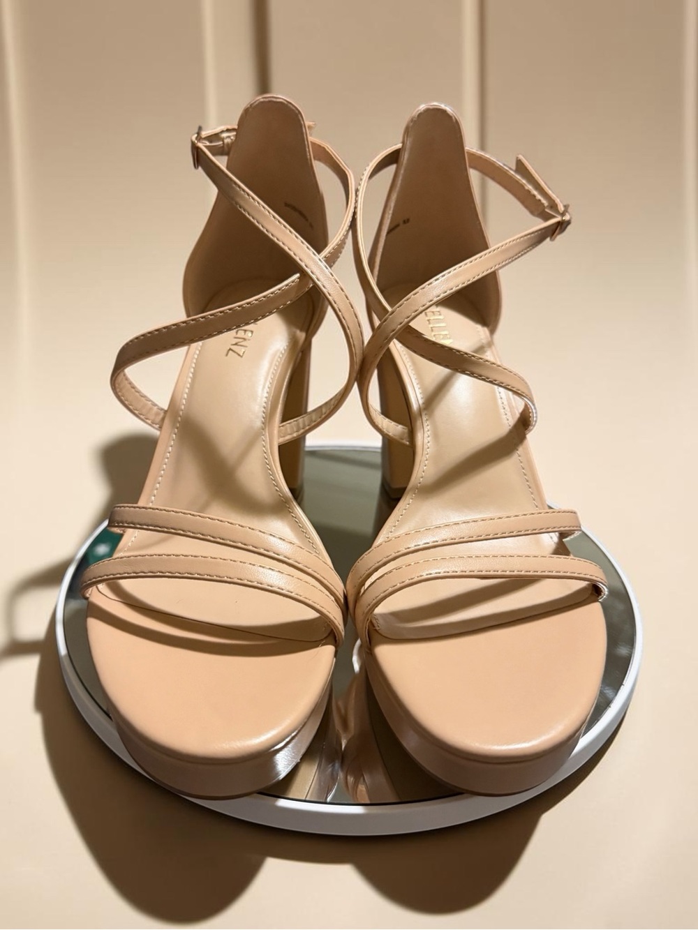 Nude Strappy Platform Heels with Ankle Wrap - Women
